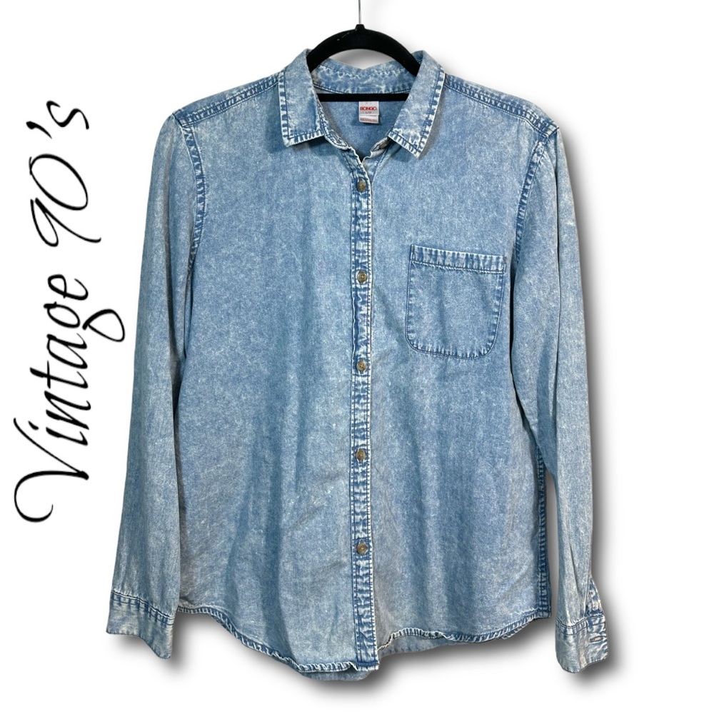 BONGO women's button down denim shirt Vintage "washed" look Excell condition Lg